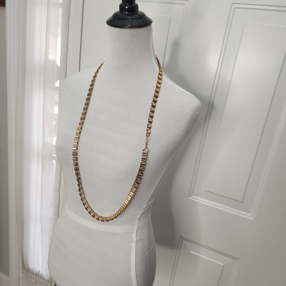 Vintage 1980s Long Gold Tone 37" Necklace